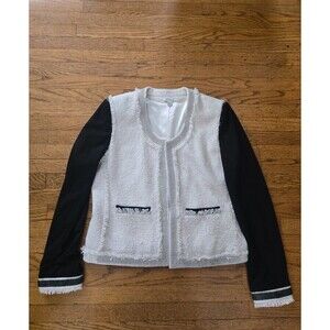 Boston Proper Rhinestone Embellished Tweed Black and White Jacket Size 16